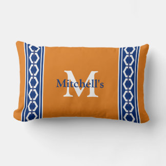 Monogram with Hexagon Chain Trim Modern Coastal  L Lumbar Cushion