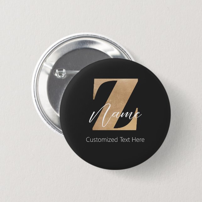 Monogram with Initial Z & Custom Name Personalized 6 Cm Round Badge (Front & Back)