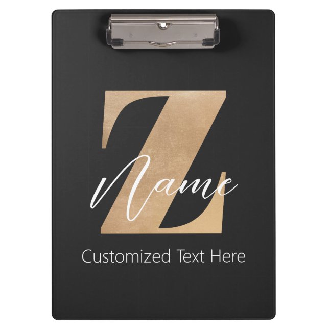 Monogram with Initial Z & Custom Name Personalized Clipboard (Front)