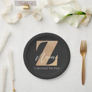 Monogram with Initial Z & Custom Name Personalized Paper Plate