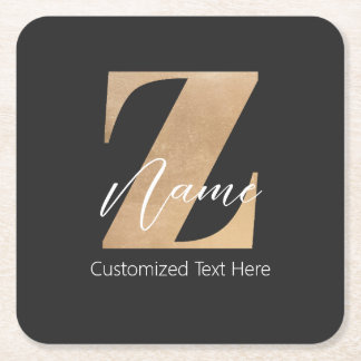 Monogram with Initial Z & Custom Name Personalized Square Paper Coaster