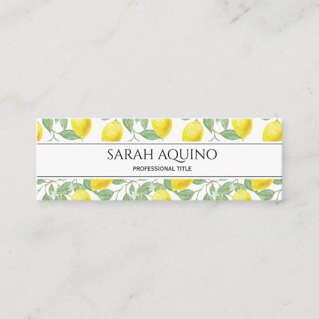 Monogram With Lemon And Leaves  Pattern Mini Business Card (Front)