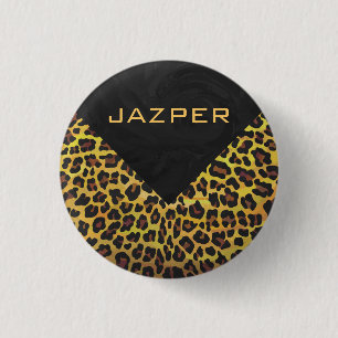 Monogram with Leopard Brown and Yellow 3 Cm Round Badge
