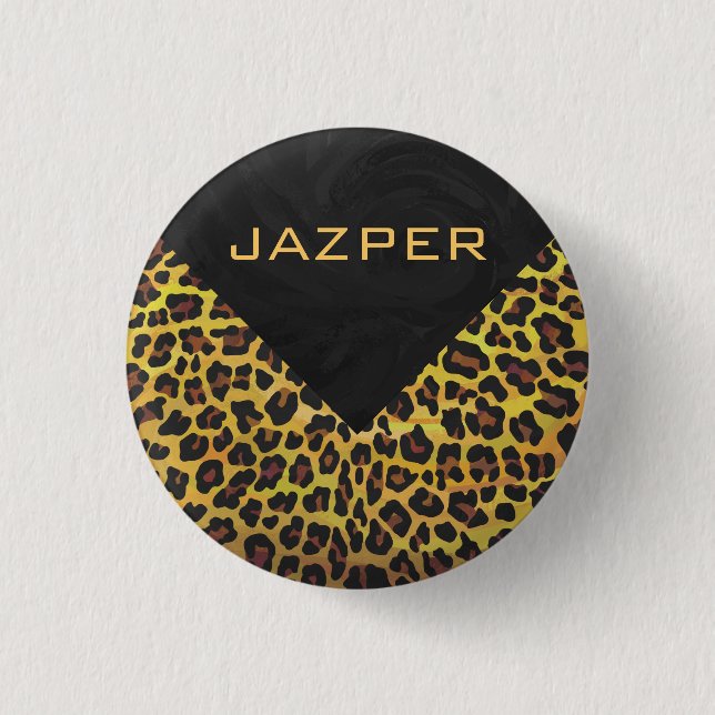 Monogram with Leopard Brown and Yellow 3 Cm Round Badge (Front)