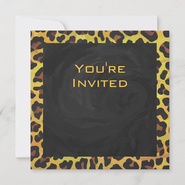 Monogram with Leopard Brown and Yellow Invitation (Front)