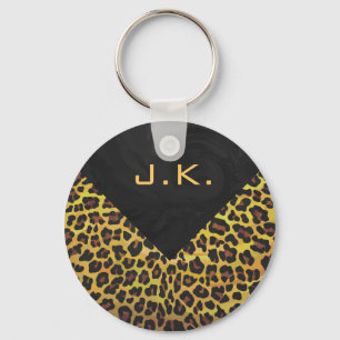 Monogram with Leopard Brown and Yellow Key Ring