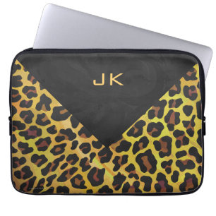 Monogram with Leopard Brown and Yellow Laptop Sleeve