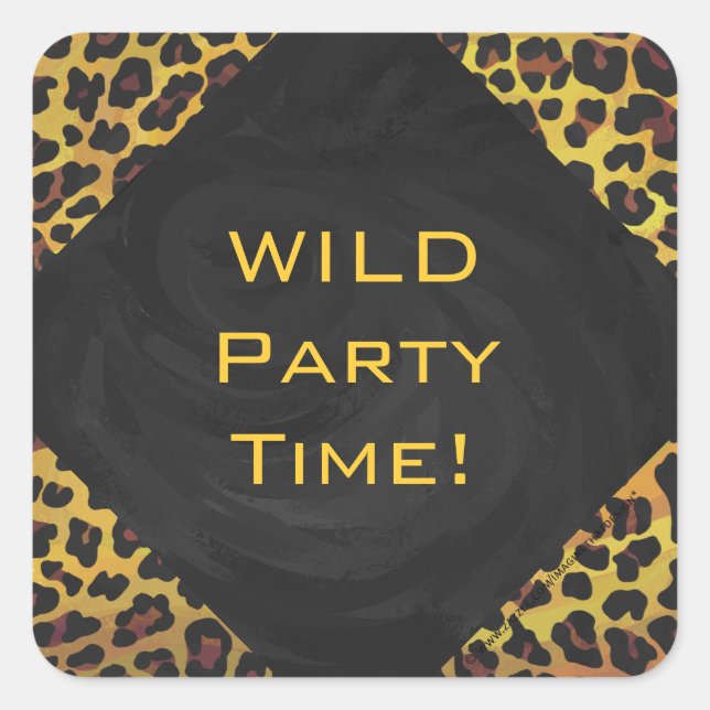 Monogram with Leopard Brown and Yellow Square Sticker (Front)