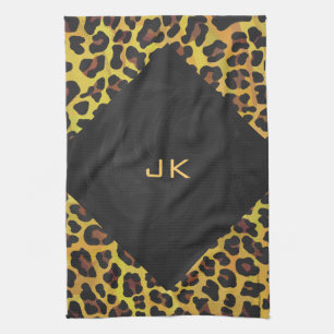 Monogram with Leopard Brown and Yellow Tea Towel