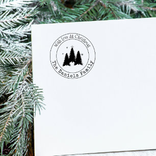 Monogram With Love At Christmas Trees Rubber Stamp