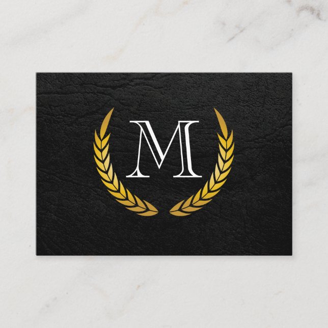 Monogram with Luxe Elements Faux Leather Business Card (Front)