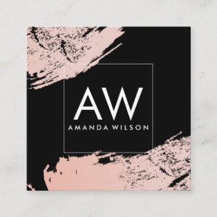 Monogram with Modern Girlie Pink Brushed Square Business Card