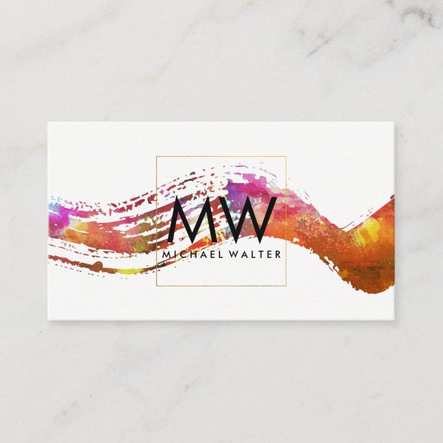 Monogram with Modern Watercolor Brushed Business Card (Front)
