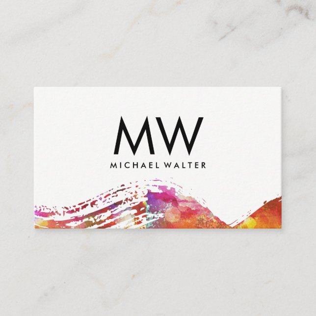 Monogram with Modern Watercolor Brushed Business Card (Front)