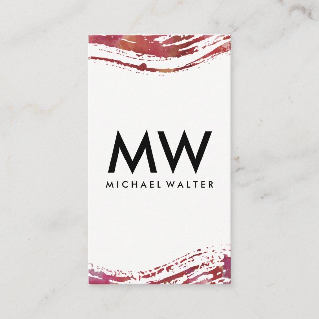 Monogram with Modern Watercolor Brushed Business Card (Front)