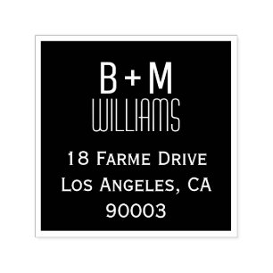 monogram with return address information square self-inking stamp