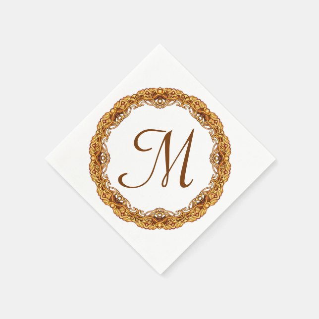 Monogram with Two Tone Gold Frame Napkin (Corner)