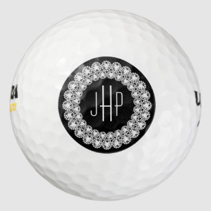 Monogram With White Diamonds On Black Circle Golf Balls