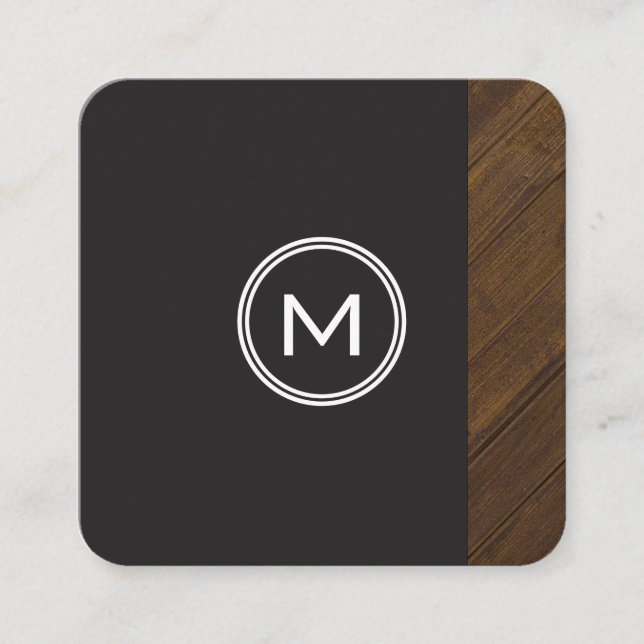 Monogram with Wood Trim Square Business Card (Front)