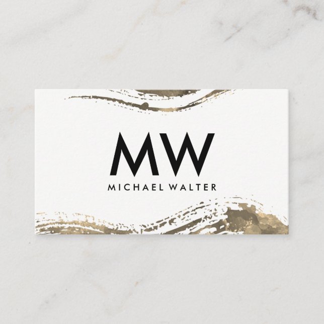 Monogram withLuxe Watercolor Brushed Business Card (Front)