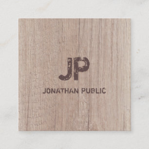 Monogram Wood Board Look Elegant Distressed Text Square Business Card
