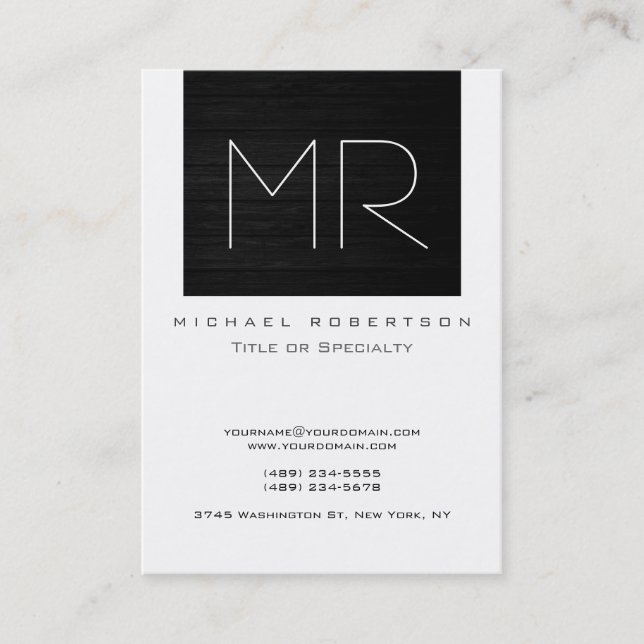 Monogram Wood Effect Striped White Business Card (Front)