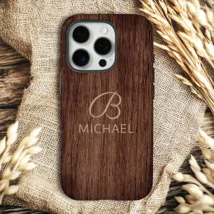 Monogram Wood Grain Timber Personalised Name iPhone 16 Pro Case