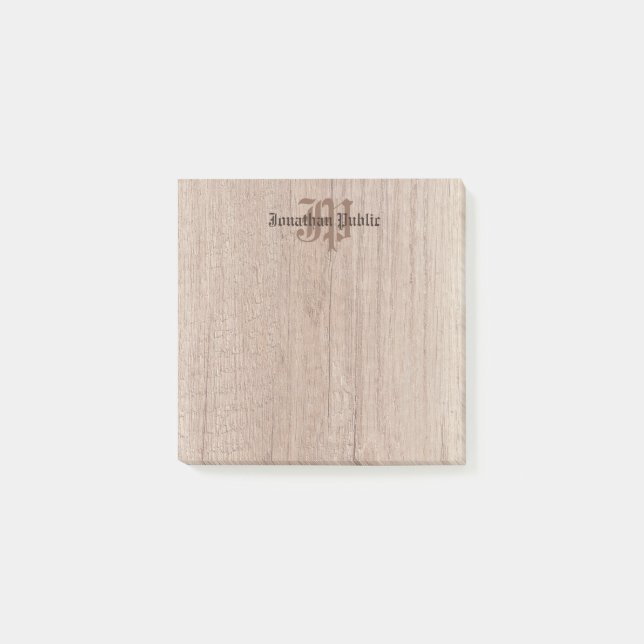 Monogram Wood Look Old Style Script Template Post-it Notes (Front)