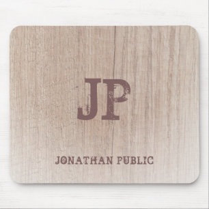 Monogram Wood Look Trendy Elegant Template Mouse Pad