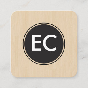 Monogram Wood Square Business Card