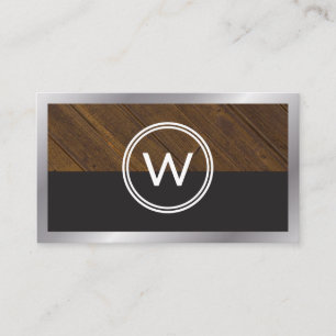 Monogram Wood Two Tone   Metal Border Business Card