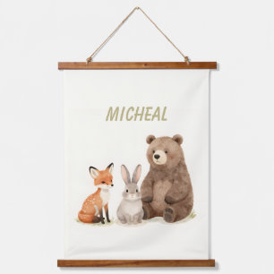 Monogram woodland forest animals hanging tapestry