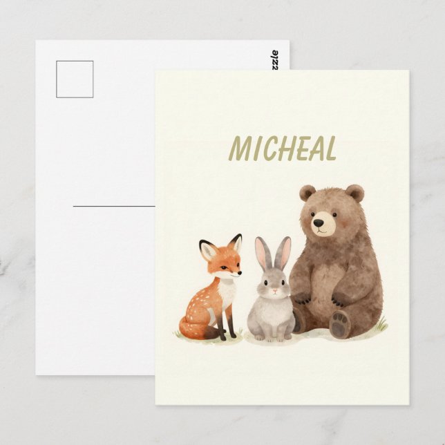 Monogram woodland forest animals  postcard (Front/Back)