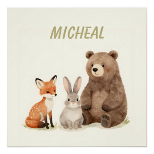 Monogram woodland forest animals poster