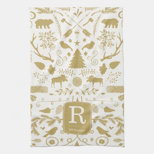 Monogram Woodland Holiday Kitchen Towel (Vertical)