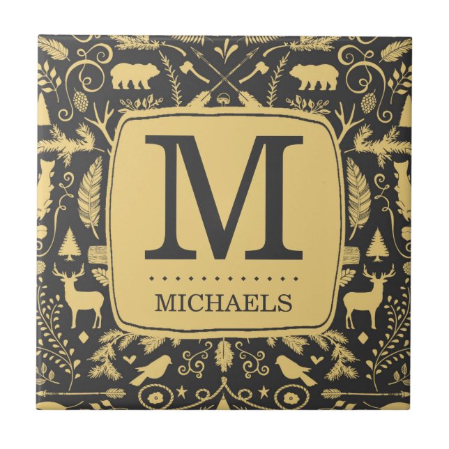 Monogram Woodland Holiday Tile (Front)