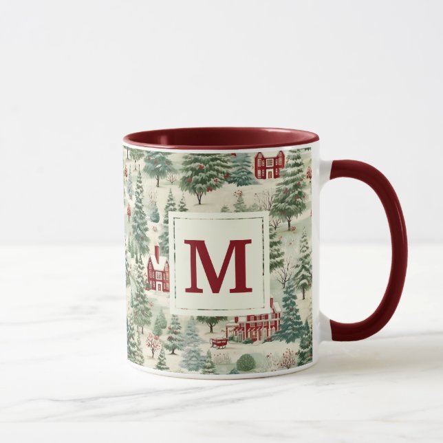 Monogram Woodland Rustic Country Christmas Cute Mug (Right)
