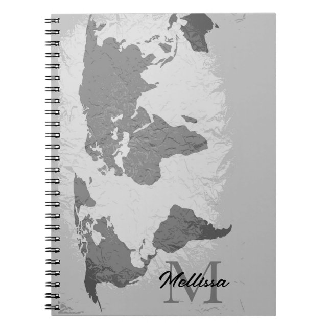  Monogram World Map Traveler Name Gift Favor Notebook (Front)