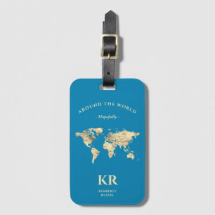 Monogram World Map Traveller Ocean Blue Luggage Tag