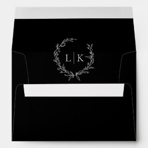 Monogram Wreath Black White Classic Wedding Envelope