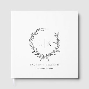 Monogram Wreath Black White Wedding Guest Book