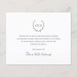Monogram Wreath Budget Funeral Thank You Card
