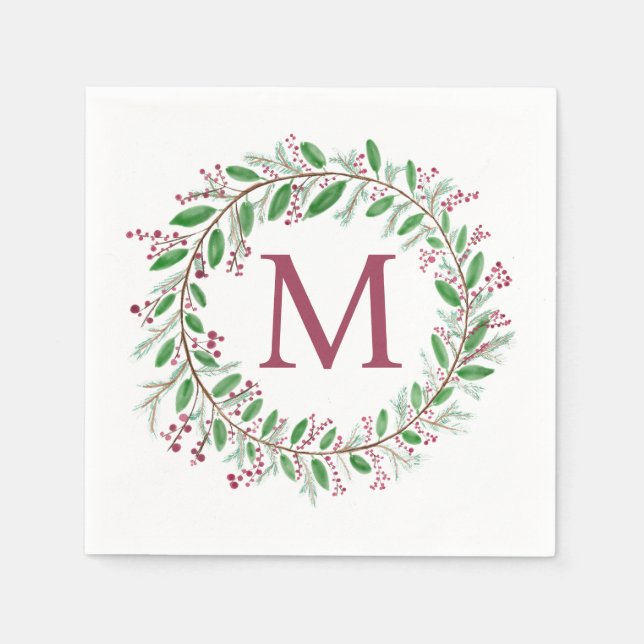 Monogram Wreath Christmas Napkins (Front)