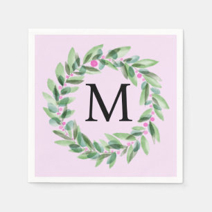 Monogram Wreath Christmas Napkins