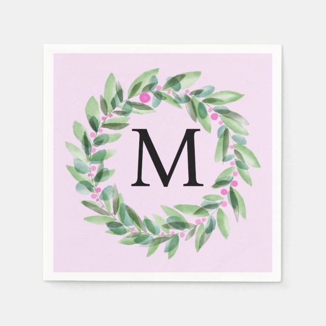 Monogram Wreath Christmas Napkins (Front)