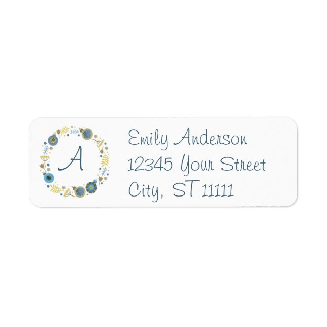 Monogram Wreath Christmas Return Address Label (Front)