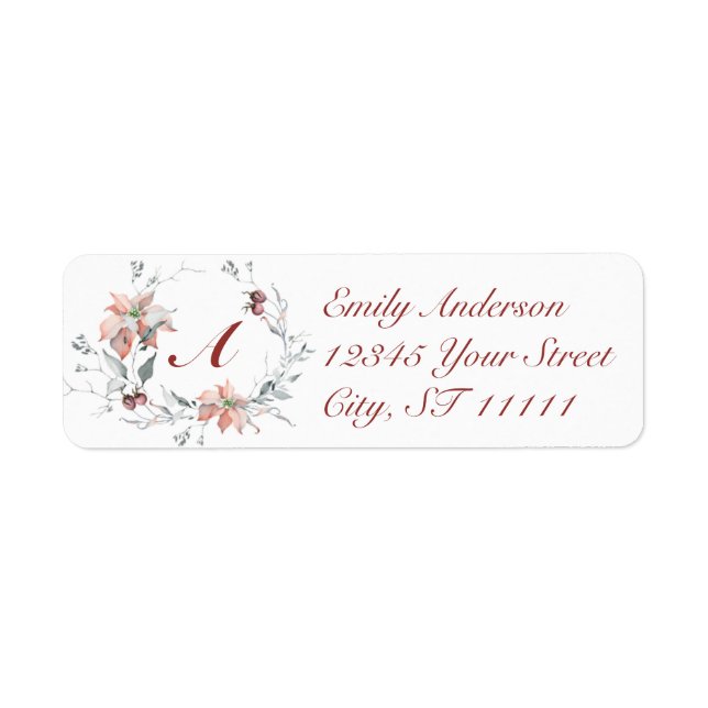Monogram Wreath Christmas Return Address Label (Front)