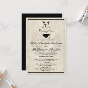 Monogram Wreath Classic College Graduation Invitation