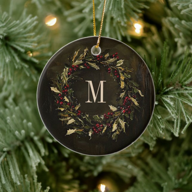 Monogram Wreath Festive Christmas Holiday Custom Ceramic Tree Decoration (Tree)