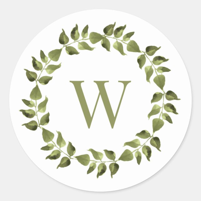 Monogram Wreath Green Wedding Envelope Seal (Front)